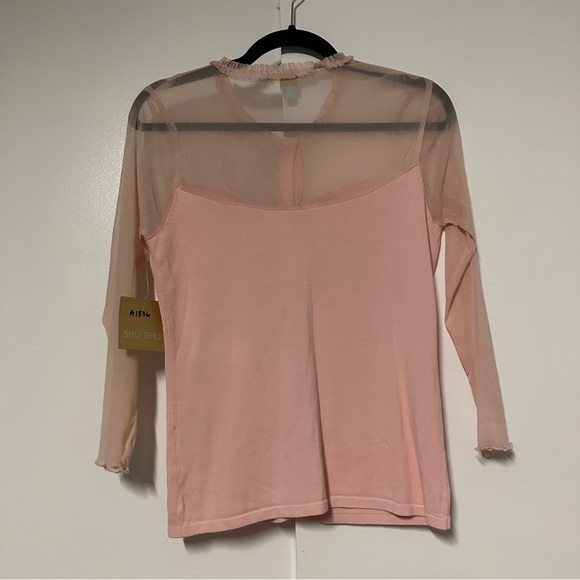 New! Shu Shu pink Mesh feminine modest delicate Sweater Cardigan Size Small - Picture 7 of 8